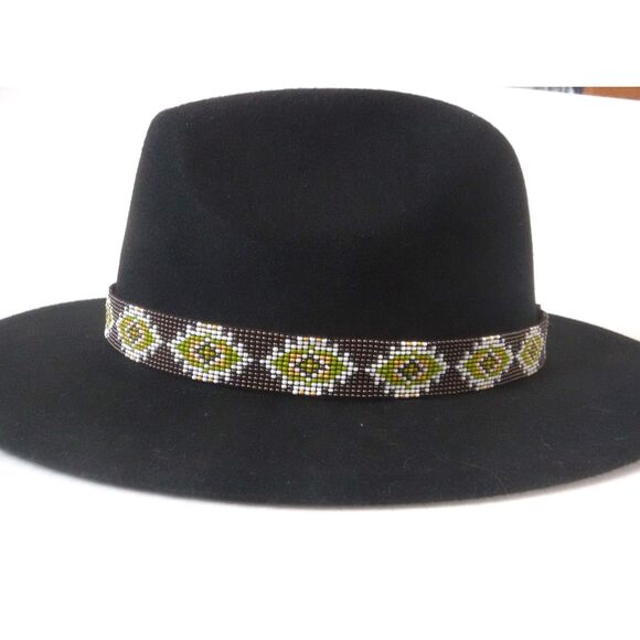 Beaded Hat Band Brown, White, Green, & Tan w/ Leather main image 4